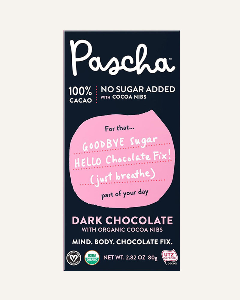 100% Cacao Organic Dark Chocolate Bar with Cocoa Nibs