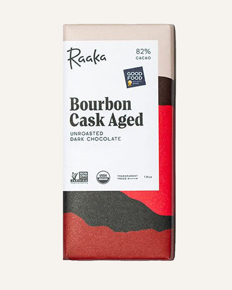Bourbon Cask Aged Unroasted Dark Chocolate Bar