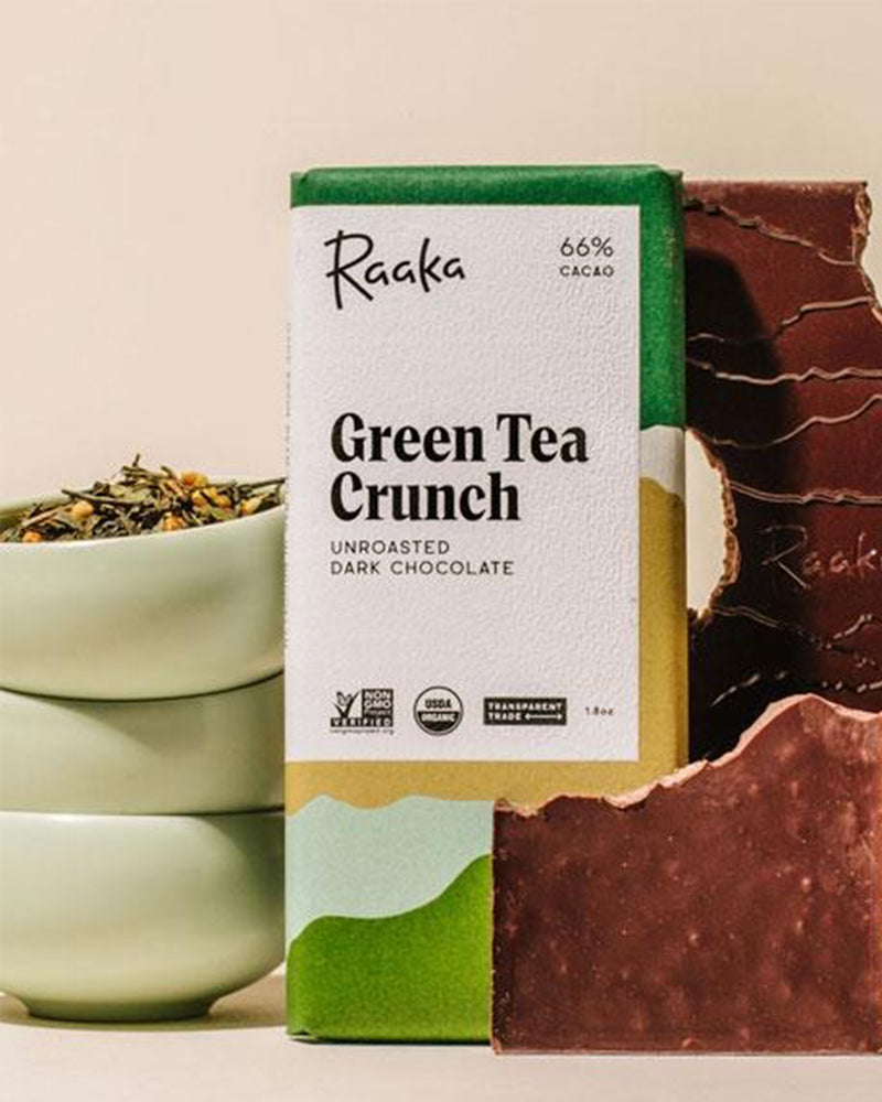 Green Tea Crunch Unroasted Dark Chocolate Bar